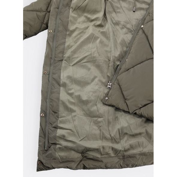 Dámská dlouhá prošívaná bunda s kapucí olivová