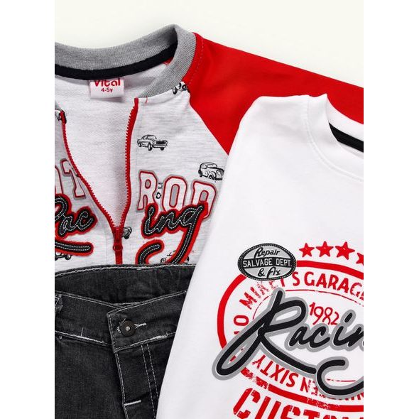 Dětská džínová souprava červená-grafitová