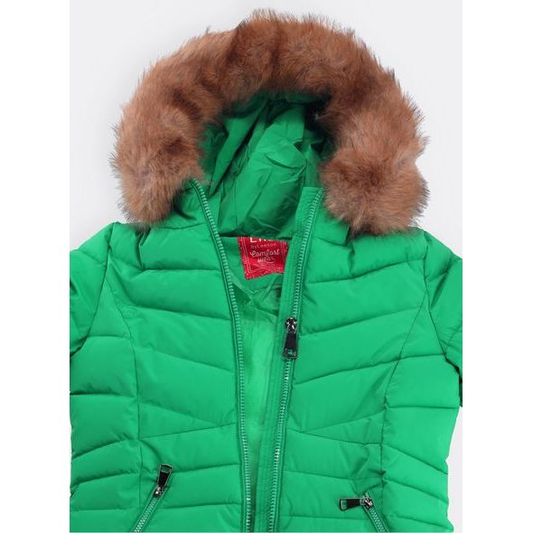 Dámska prešívaná zimná bunda s kapucňou zelená