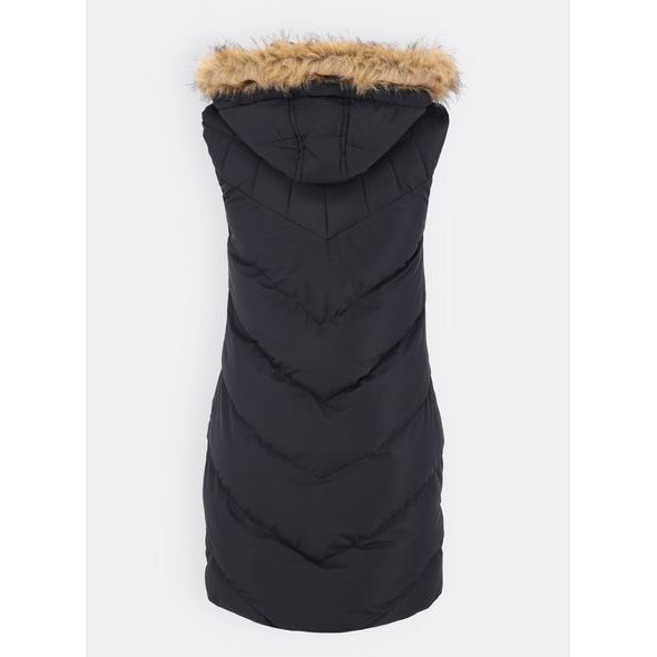 Dámská zimní vesta s kapucí a kožešinou černá