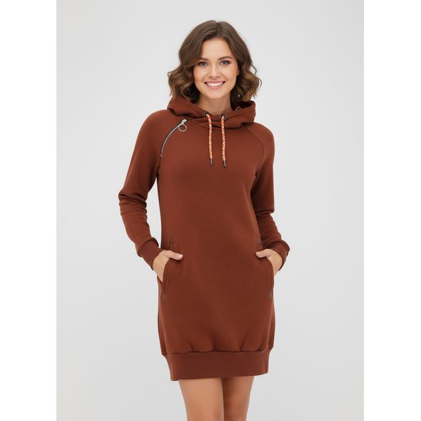 DÁMSKA PREDĹŽENÁ MIKINA S KAPUCŇOU HNEDÁ