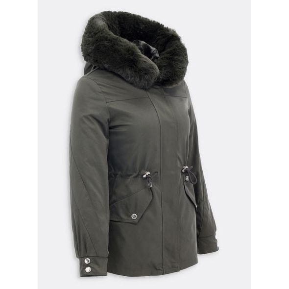 Dámská zimní bunda s kožešinou khaki