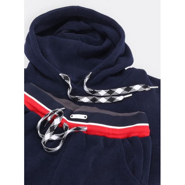 Dámska rebrovaná tepláková súprava s kapucňou tmavomodrá