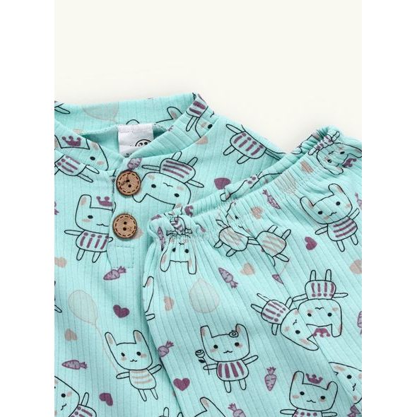 Dětské žebrované pyžamo ZAJEČKY zelené