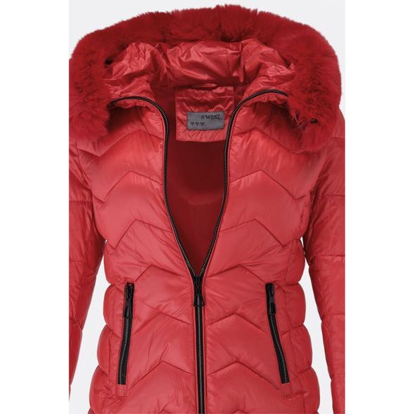 Dámska prešívaná zimná bunda červená