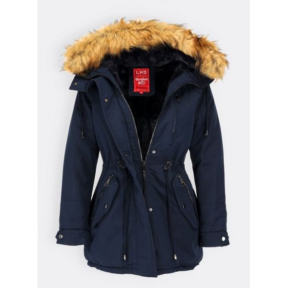 Dámská zimní bunda s kapucí tmavě modrá