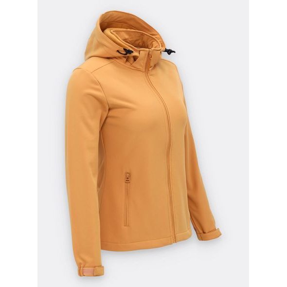 Dámska solfšelová bunda s kapucňou šafránovo-žltá