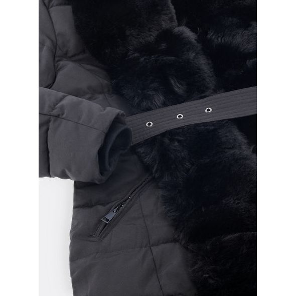 Dámska prešívaná bunda s opaskom čierna