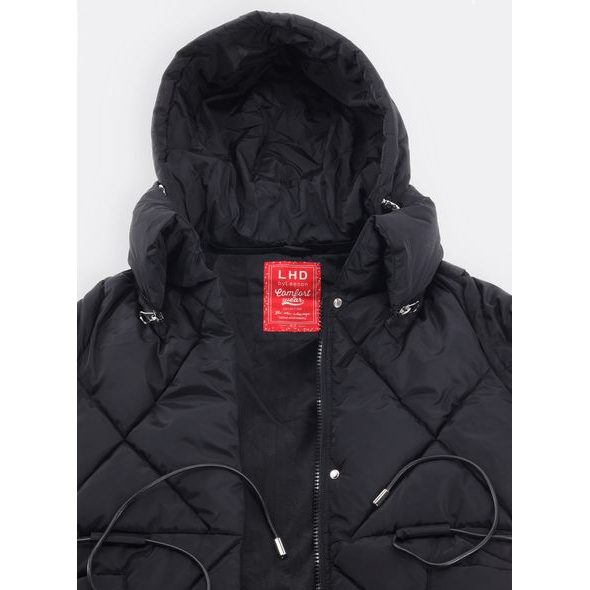 Dámská dlouhá prošívaná bunda s kapucí černá