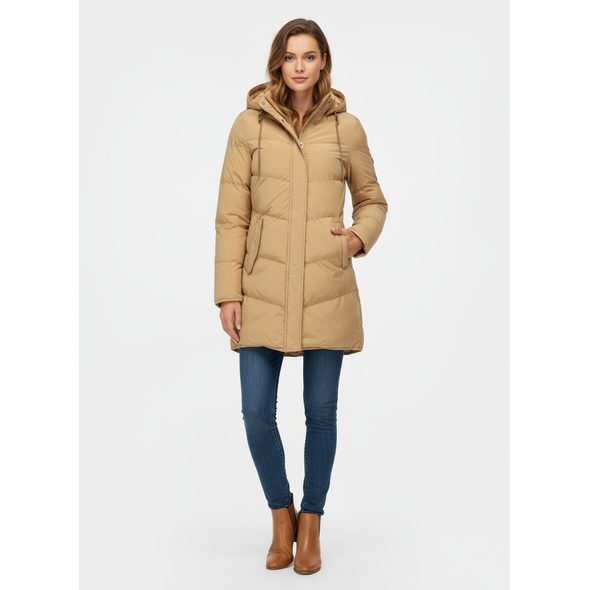 DÁMSKA ZIMNÁ BUNDA S KOŽUŠINOVOU PODŠÍVKOU BÉŽOVÁ