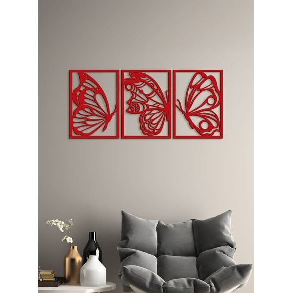 Třídílný dřevěný obrázek motýlů