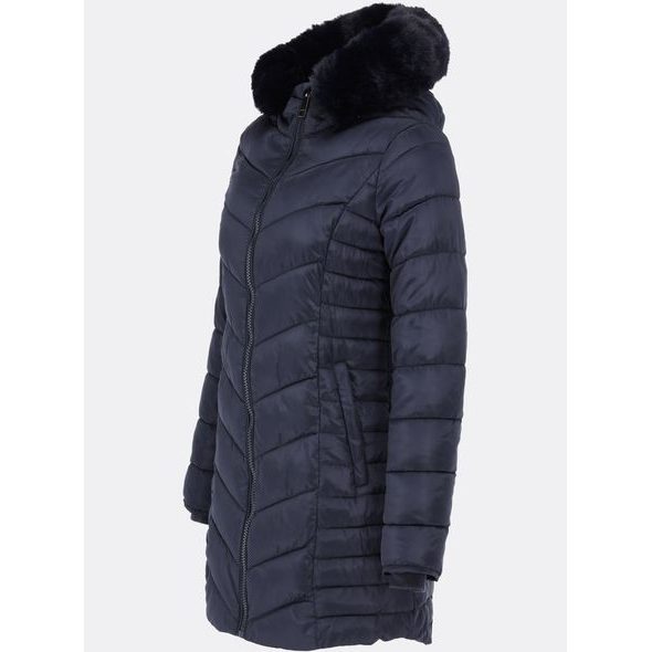 Dámská prošívaná zimní bunda s kapucí tmavě modrá