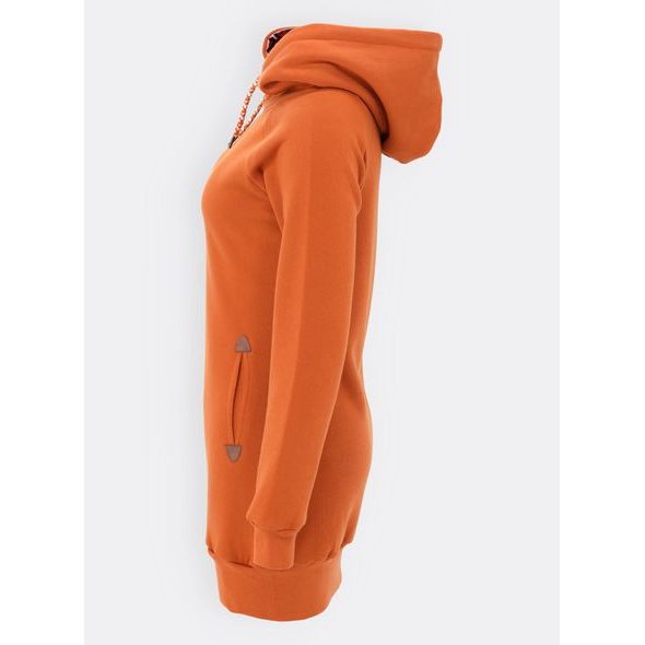 Dámská prodloužená mikina s kapucí cihlová