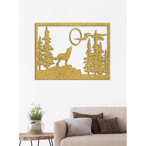 Dřevěný obrázek na stěně vlk