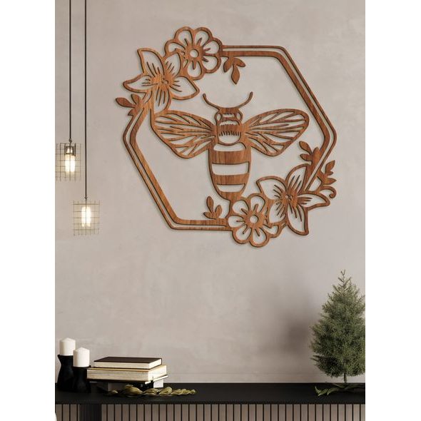 Dřevěný obraz Včela s květinami