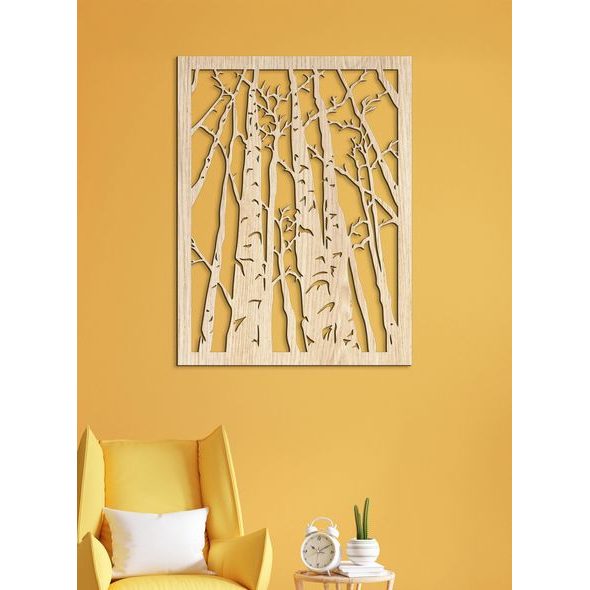 Dřevěný obrázek na stěně - silueta lesa