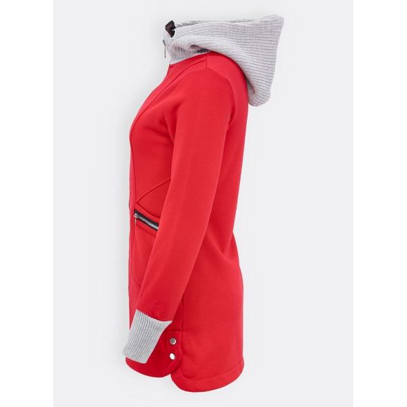 Dámská mikina s kapucí z úpletu červená