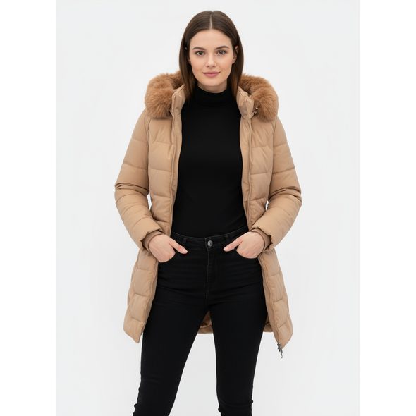 DÁMSKÁ PROŠÍVANÁ BUNDA S KAPUCÍ BÉŽOVÁ