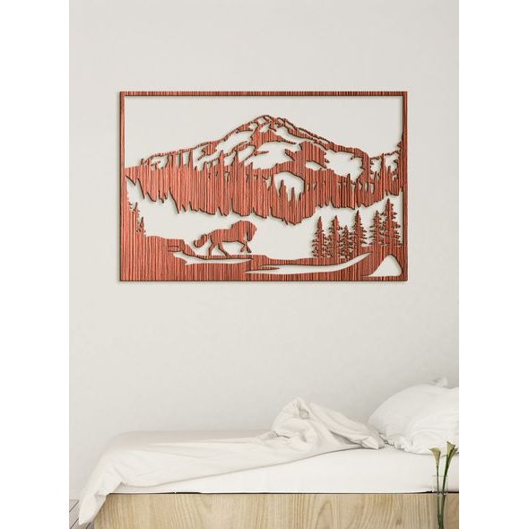 Dřevěný obraz Horská krajina s koněm