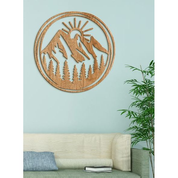 Dřevěný obraz Vycházející slunce nad horami