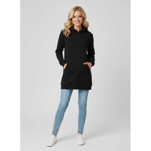 DÁMSKÁ PRODLOUŽENÁ MIKINA S KAPUCÍ ČERNÁ