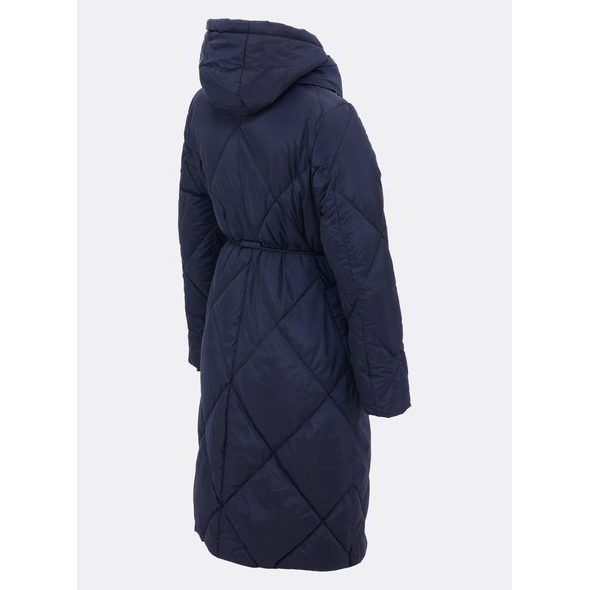 Dámská dlouhá prošívaná bunda s kapucí tmavě modrá