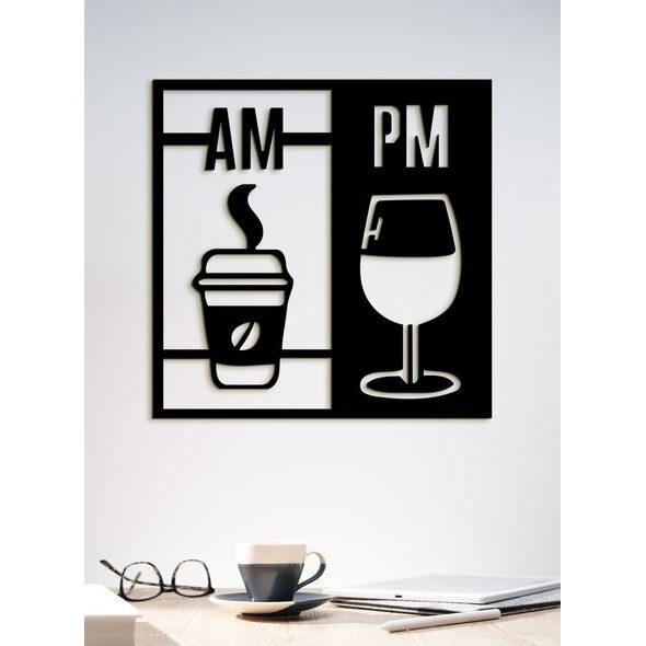 Drevená dekorácia Deň začína kávou a končí vínom