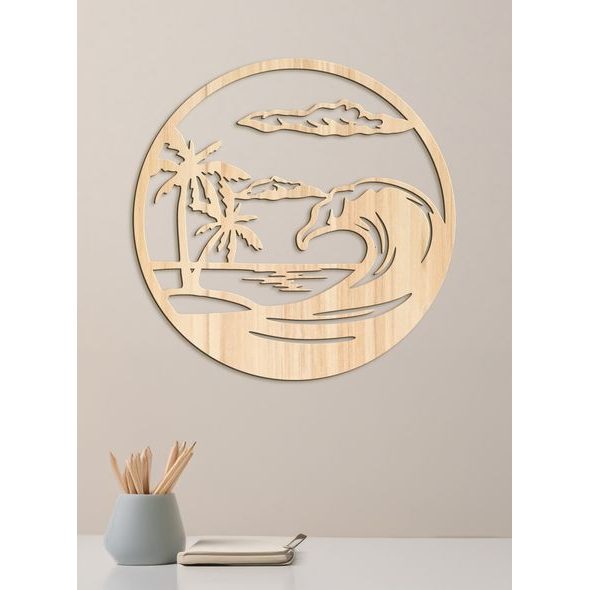 Dřevěný obraz na stěně pláže