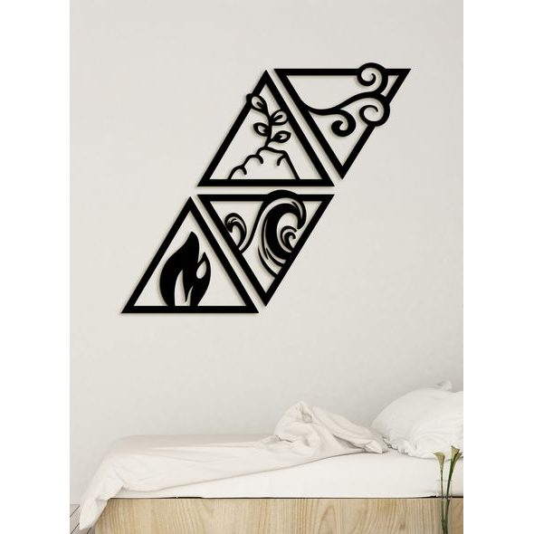 Dřevěný obrázek se symboly čtyř živlů