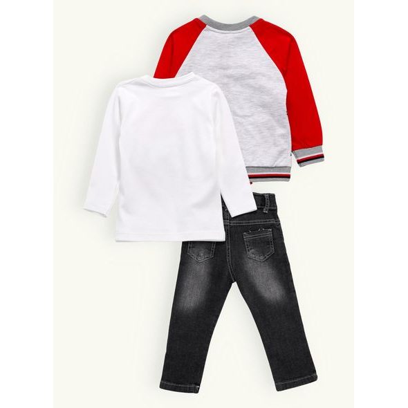 Dětská džínová souprava červená-grafitová