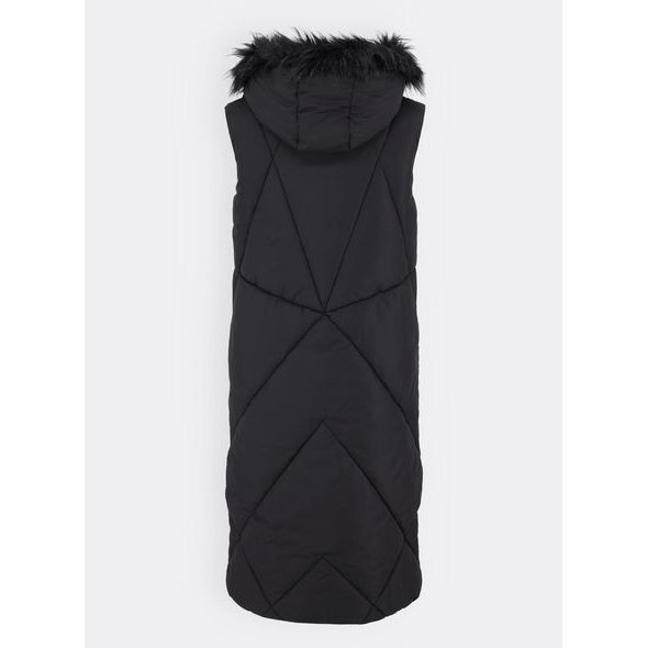 Dámská dlouhá prošívaná vesta s kožešinou černá