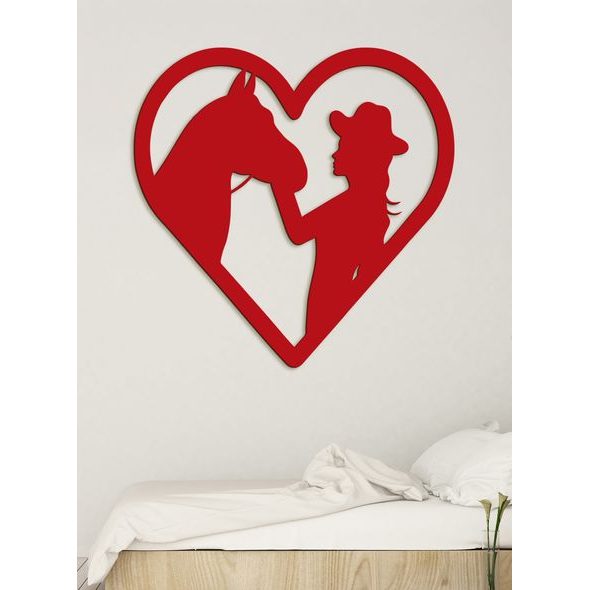 Dřevěný obraz na stěně žena s koněm