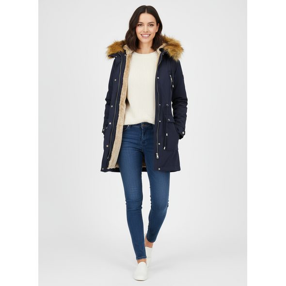 PARKA S ODOPÍNATEĽNÝM FUTROM TMAVOMODRÁ