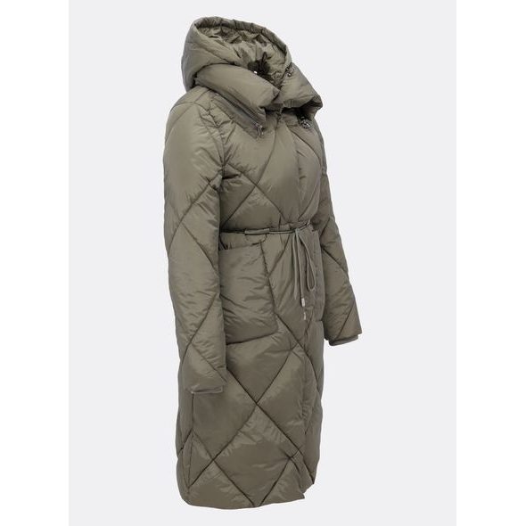Dámská dlouhá prošívaná bunda s kapucí olivová