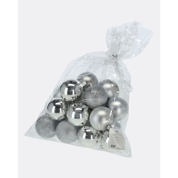 LESKLÉ STŘÍBRNÉ VÁNOČNÍ KOULE V SÁČKU