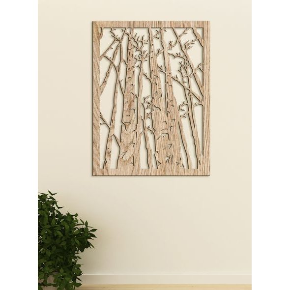 Dřevěný obrázek na stěně - silueta lesa