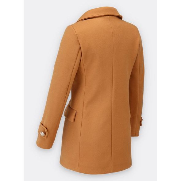 Dámsky kabát so zlatými gombíkmi svetlohnedý