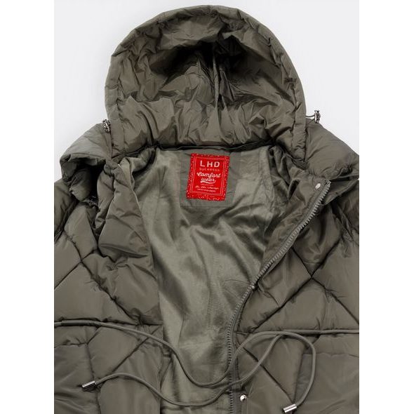 Dámská dlouhá prošívaná bunda s kapucí olivová