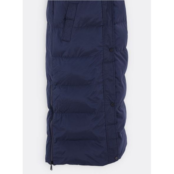 Dámská dlouhá prošívaná vesta s kapucí tmavě modrá