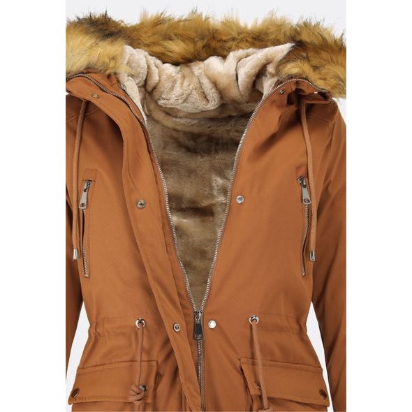 Parka s odopínateľným futrom hnedá