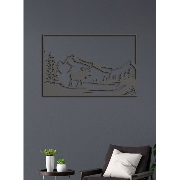 Dřevěný obraz Horská krajina s losem