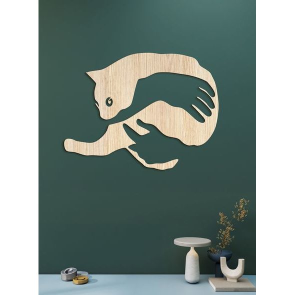 Drevený obraz na stenu mačka v náručí