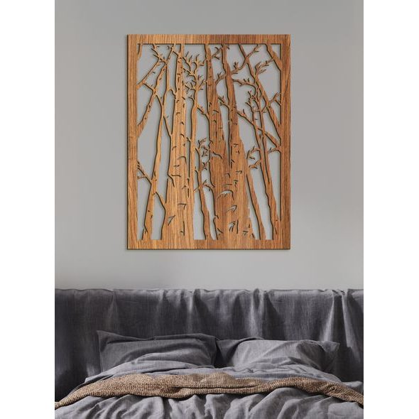 Dřevěný obrázek na stěně - silueta lesa