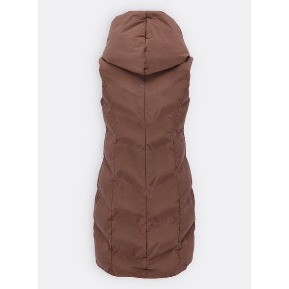 Dámská prošívaná vesta s kapucí hnědá