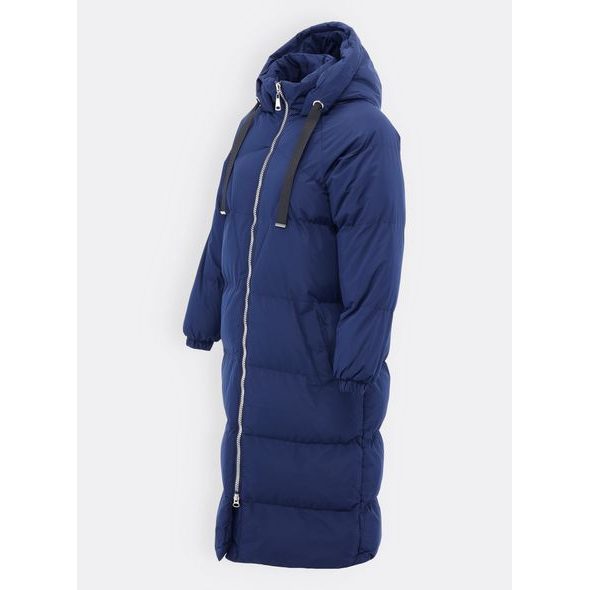 Dámska dlhá  zimná bunda s kapucňou tmavomodrá