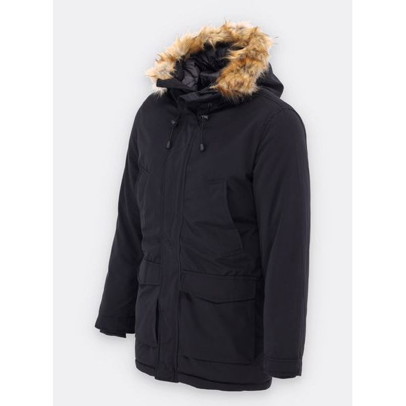 Pánská zimní bunda s kožešinou černá
