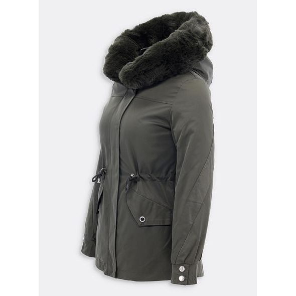 Dámská zimní bunda s kožešinou khaki