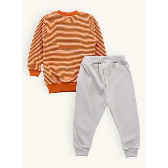 Dojčenská pruhovaná súprava tehlovo-sivá
