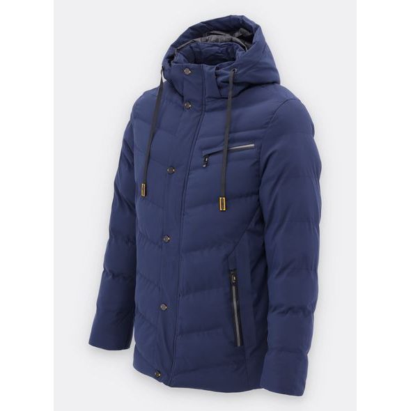 Pánská zimní bunda s kapucí tmavě modrá