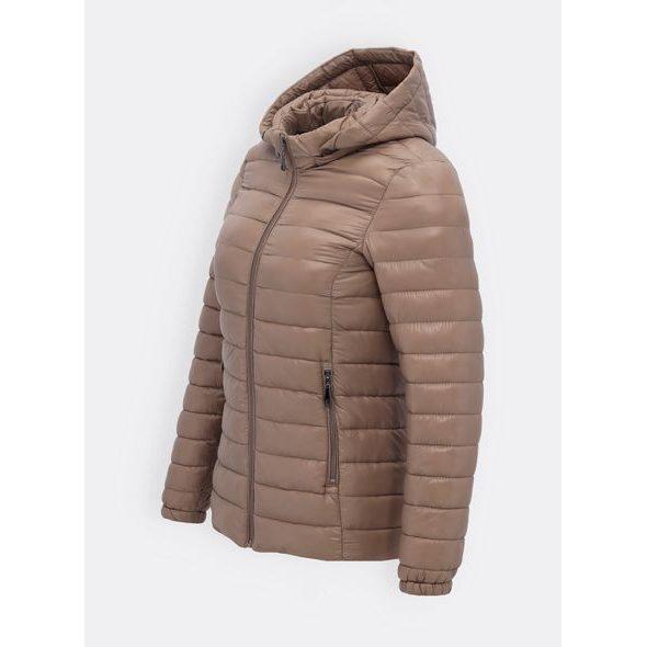 Dámská lesklá prošívaná bunda světle hnědá